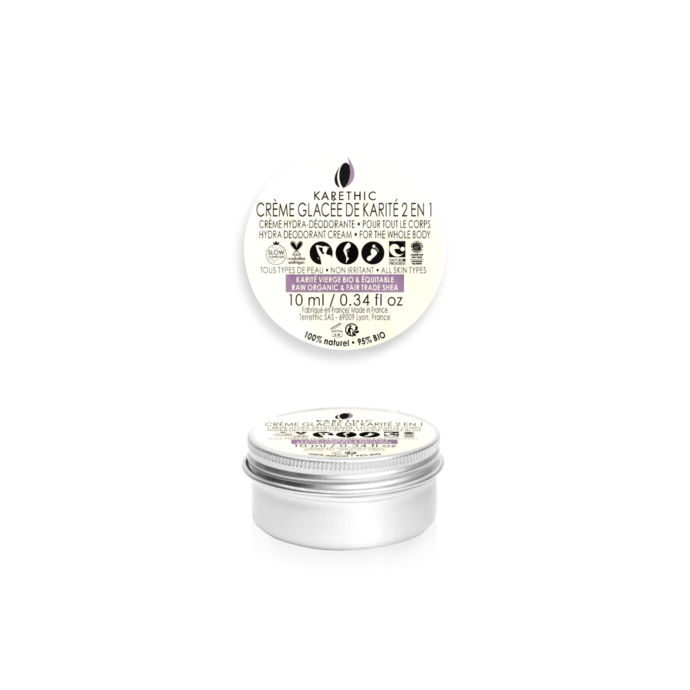 Crème Glacée de Karité 2 en 1- Hydra déodorante - Sans Huiles essentielles - Format SOS 10 mL