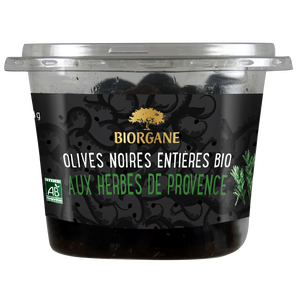 OLIVES NOIRES ENTIÈRES BIO AUX HERBES DE PROVENCE - 250g