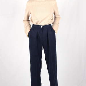 Pantalon large à pinces bleu foncé en tencel - Morane