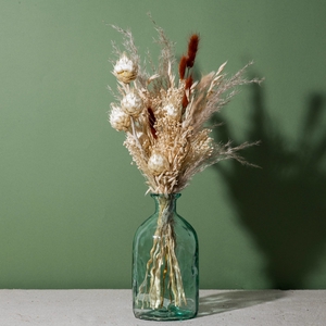Bouquet avec vase en verre - crème