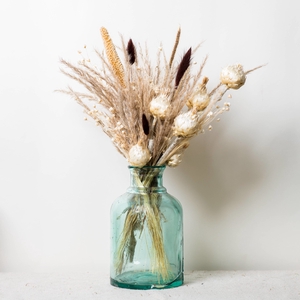Bouquet avec vase en verre - crème