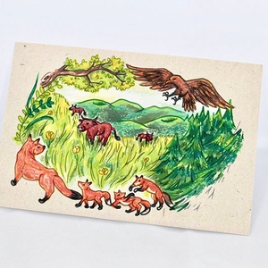 La ronde des animaux - illustration d’Auvergne pour carte postale